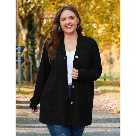 Plus Size Women's Cardigan Sweater Lightweight Open Front Long Sleeve Pockets - Picture 7 of 7
